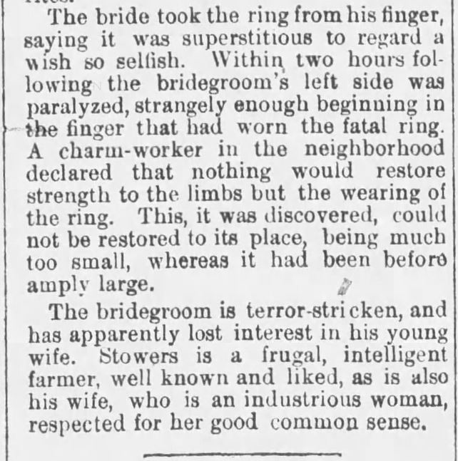 Kristin Holt | Paralized Bridegroom: January 15, 1888. Part 2 of newspaper article from The Sunday Leader of Wilkes-Barre, Pennsylvania on January 15, 1888.