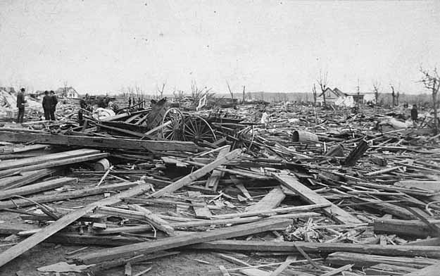 Kristin Holt | Victorian Blizzards, Nonstop in the 1880s. Vintage photograph: Sauk Rapids, Minnesota, after the devistating F4 tornato on April 14, 1886. Image coutesy of Wikipedia.