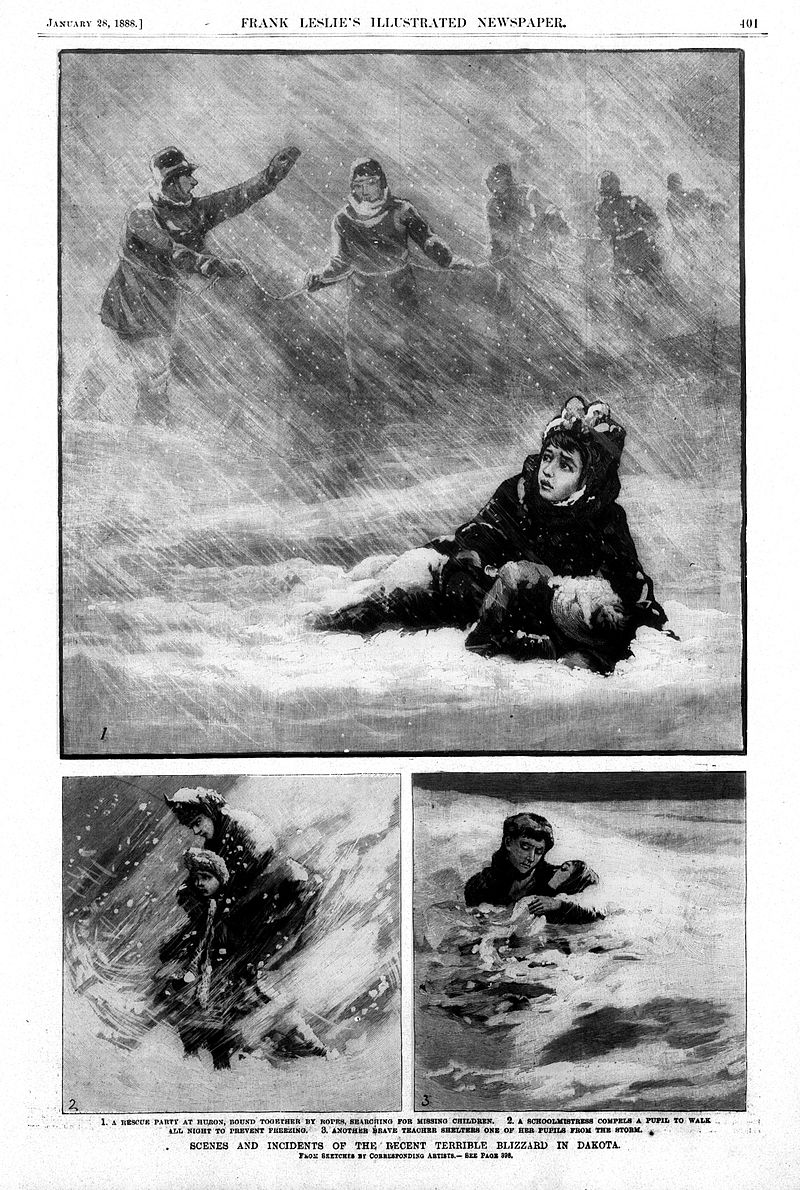 Kristin Holt | Victorian Blizzards, Nonstop in the 1880s. Vintage image containing artists' illustrations. Frank Leslie's Illustrated Newspaper, "Scenes and incidents from the Recent Terrible Blizzard in Dakota on January 12, 1888."