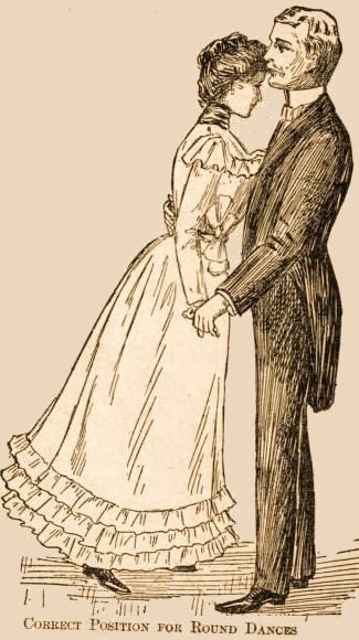 Kristin Holt | Victorian Dancing Etiquette. Image: Artist's rendition of "correct position for round dances." Image: Pinterest.