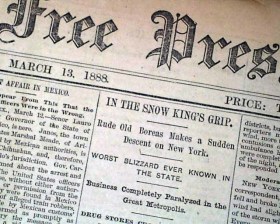 Kristin Holt | Victorian Blizzards, Nonstop in the 1880s. March 1888 Newspaper, "Worst blizzzard ever known in the state..."