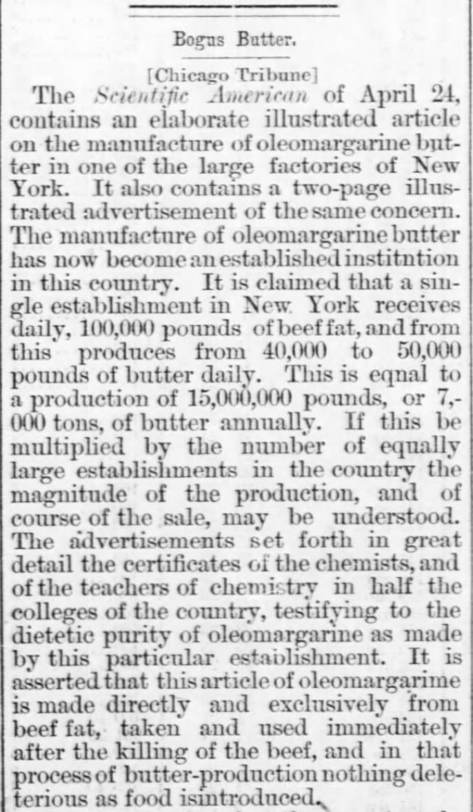 Kristin Holt | This Day in History: May 21. "Bogus Butter," published in Walnut Valley Times, El Dorado, Kansas, May 21, 1880. 1 of 2.