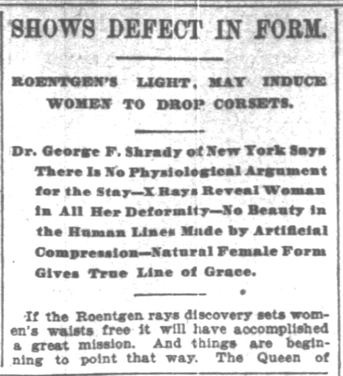 Kristin Holt | Defect in Form: Evils of Tight Lacing (a.k.a. Corsets), 1897. From Chicago Daily Tribune of Chicago, Illinois on April 24, 1897: Shows Defect in Form... may induce women to drop corsets. (Part 1 of 10)