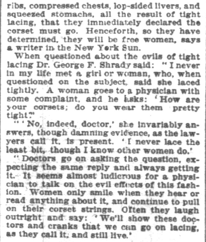 Kristin Holt | Defect in Form: Evils of Tight Lacing (a.k.a. Corsets), 1897. From Chicago Daily Tribune of Chicago, Illinois on April 24, 1897: Shows Defect in Form... may induce women to drop corsets. (Part 5 of 10)