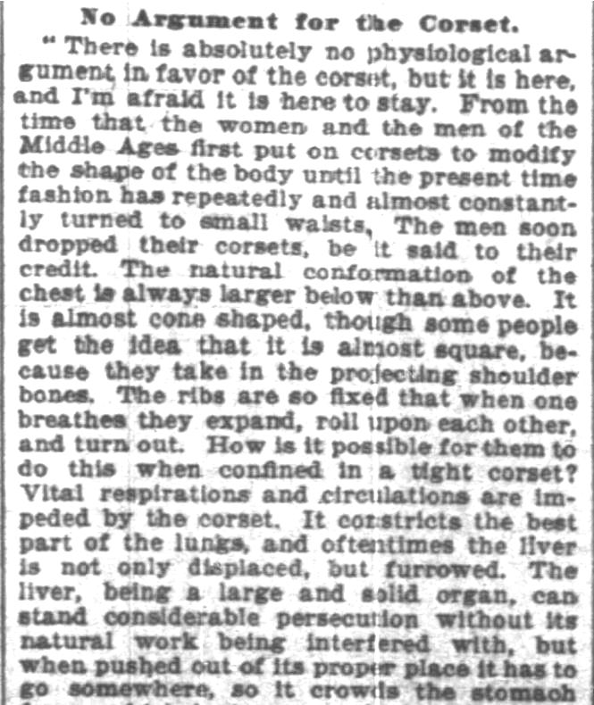 Kristin Holt | Defect in Form: Evils of Tight Lacing (a.k.a. Corsets), 1897. From Chicago Daily Tribune of Chicago, Illinois on April 24, 1897: Shows Defect in Form... may induce women to drop corsets. (Part 6 of 10)