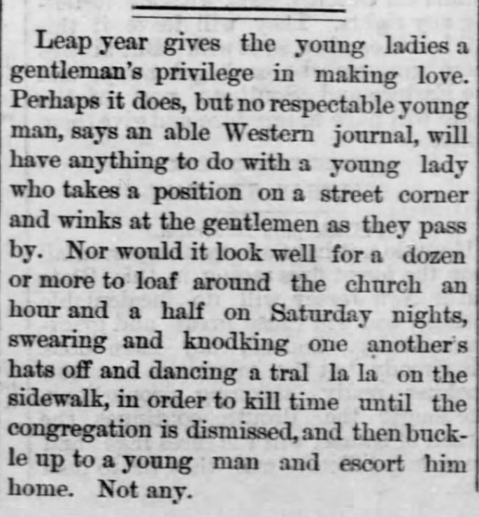 Kristin Holt | This Day in History: May 21. Leap Year, Reversal of Roles, published in Walnut Valley Times, El Dorado, Kansas, May 21, 1880.