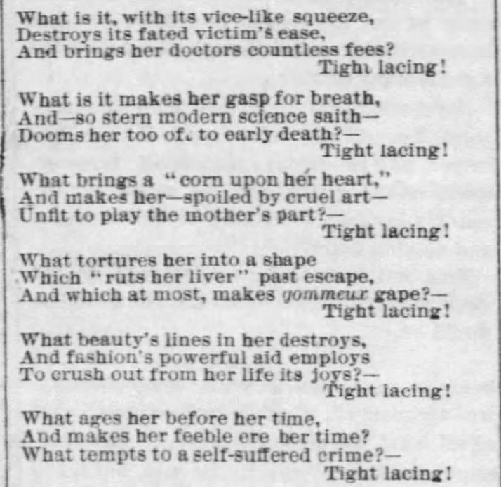 Kristin Holt | Corsets: Tight Lacing! (1879). Home and Women: poetry about tight lacing. Part 2 of 3.