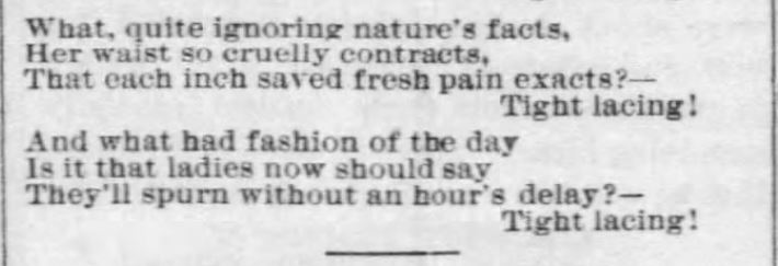 Kristin Holt | Corsets: Tight Lacing! (1879). Home and Women: poetry about tight lacing. Part 3 of 3.