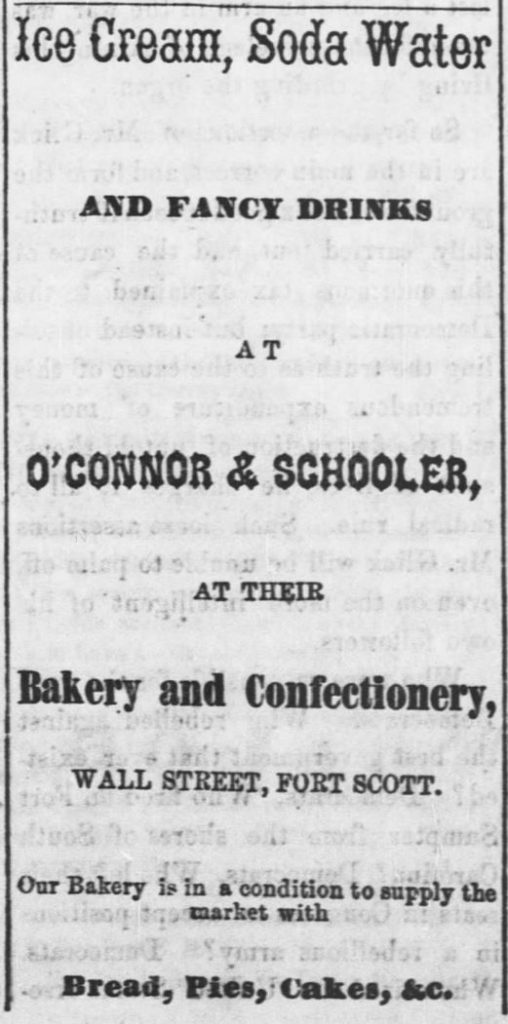 Kristin Holt | Victorian Ice Cream Sodas. Ice Cream, Soda Water and fancy drinks advertised by O'Connor and Schooler in Fort Scott Weekly Monitor of Fort Scott, Kansas. September 23, 1868.