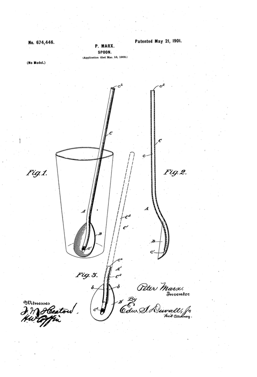 Kristin Holt | The Victorian-era Soda Fountain. P. Marx's Spoon Patent, awarded May 21, 1901. U.S. Patent No 674,446. Image: Google.