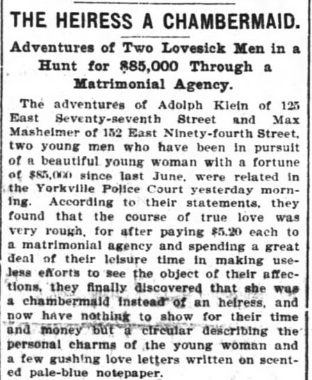 Kristin Holt | The Heiress a Chambermaid, from The New York Times of NY, NY on January 21, 1900. Part 1 of 4.