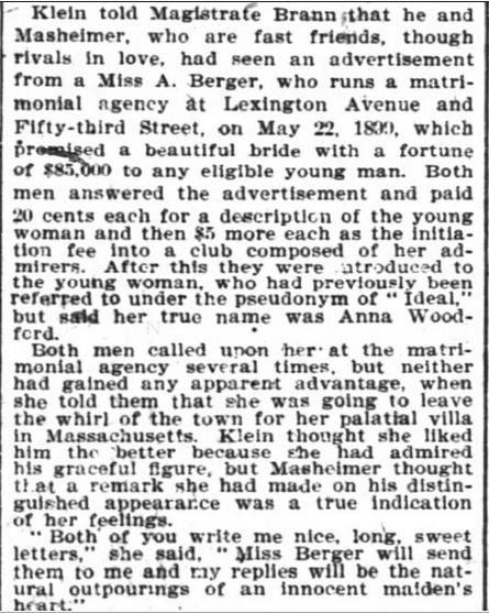 Kristin Holt | The Heiress a Chambermaid, from The New York Times of NY, NY on January 21, 1900. Part 2 of 4.