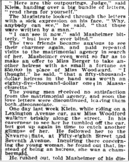 Kristin Holt | The Heiress a Chambermaid, from The New York Times of NY, NY on January 21, 1900. Part 3 of 4.