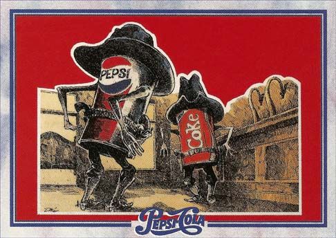 Kristin Holt | The Victorian Root Beer War. Image: "Cola Wars"-- Pepsi and Coke are Old West gunfighters. Pepsi-Cola Ad. Courtesy of Pinterest.