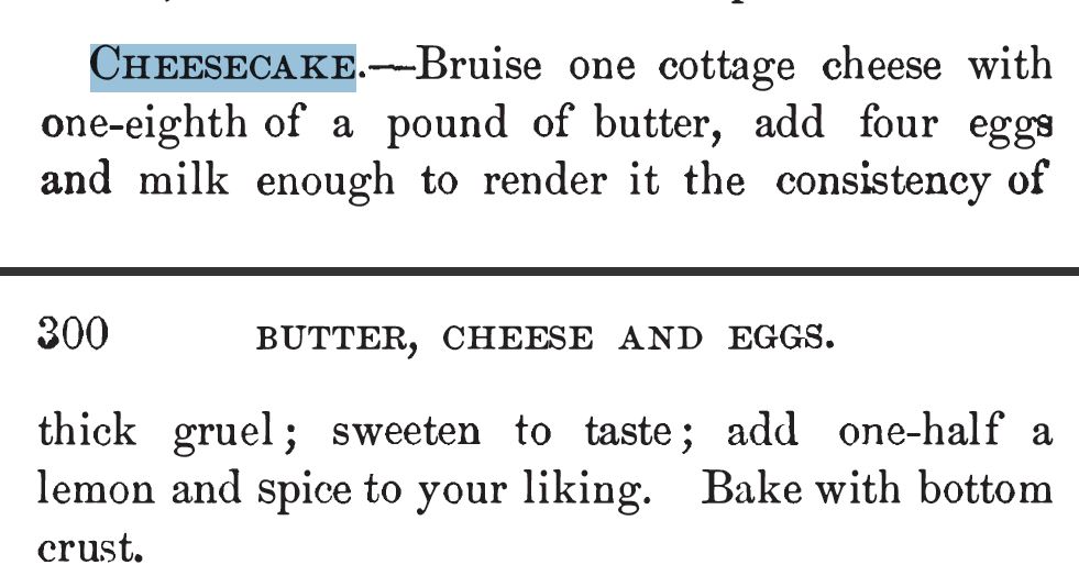 Kristin Holt | Cheesecake recipe from Our New Cook Book and Household Receipts, 1883