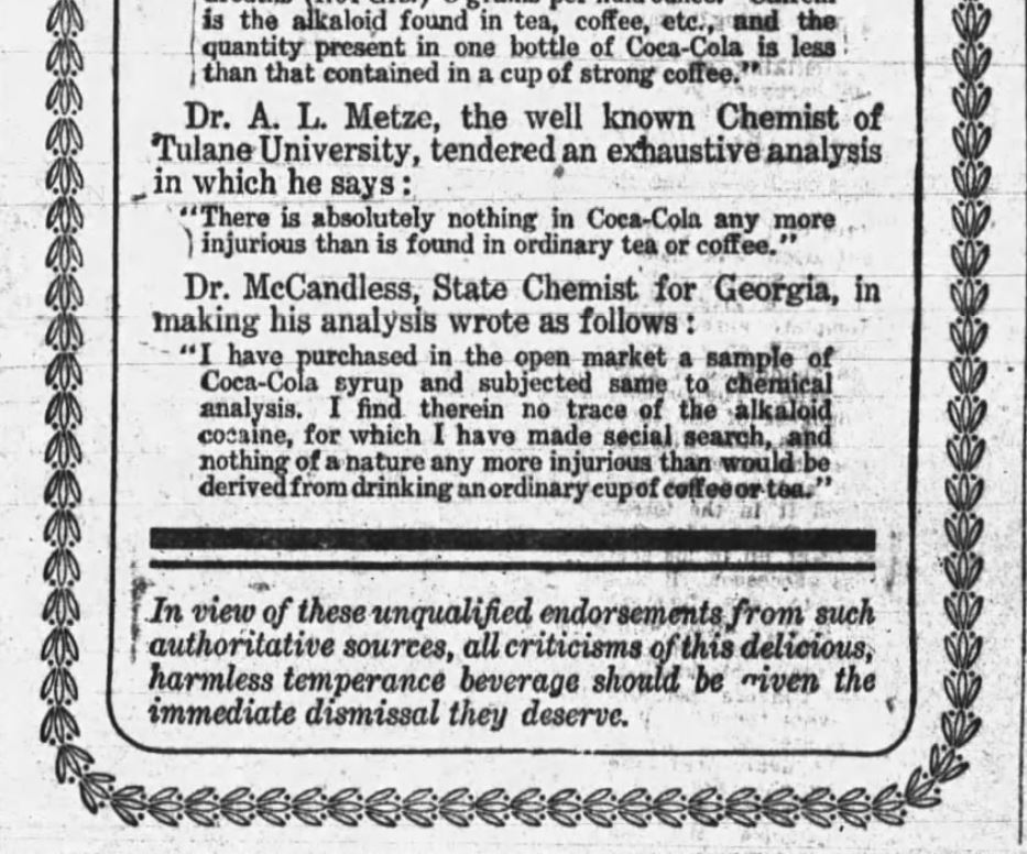 Kristin Holt | Cocaine in Victorian Coca-Cola: Going... Going... Gone? Coca-Cola Championed by Eminent Chemists. Published in Daily Arkansas Gazette of Little Rock, Arkansas, July 29, 1906. Part 2 of 2.