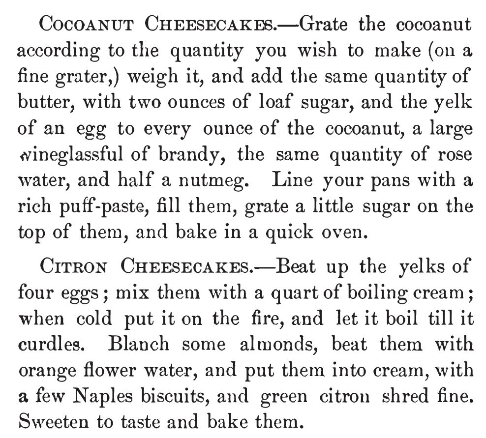 Kristin Holt - Cocanut Cheesecakes and Citron Cheesecakes from Our New Cook Book and Household Receipts, 1883.