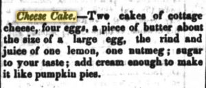 Kristin Holt - Cheese Cake, published in Carolina Watchman of Salisbury, NC on February 5, 1869.