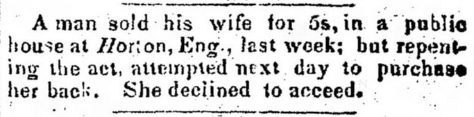 Kristin Holt | For Sale: Wife (Part 2). Waukesha Democrat of Waukesha, Wisconsin, January 15, 1850.
