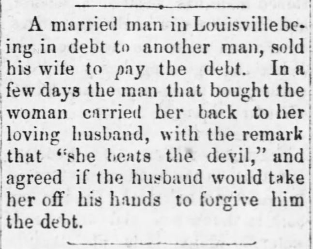Kristin Holt | For Sale: Wife (Part 2). Fayetteville Observer of Fayetteville, Tennessee on October 10, 1872.