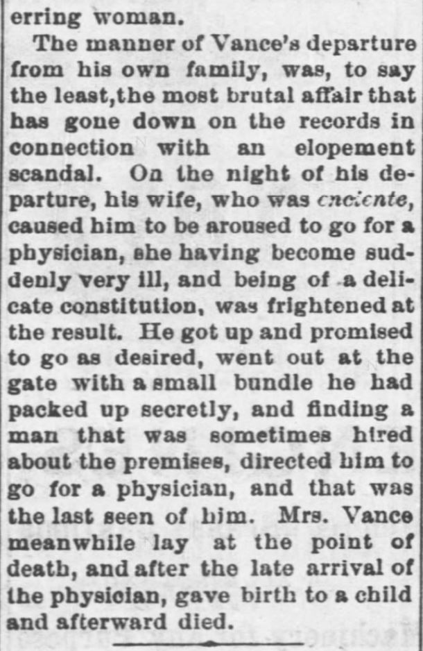 Kristin Holt | This Day in History: August 30. A Most Brutal Affair: A Married Man Elopes With Another's Wife, Leaving His Own to Die. Part 3 of 3. Fort Scott Daily Monitor of Fort Scott, Kansas. August 30, 1876.