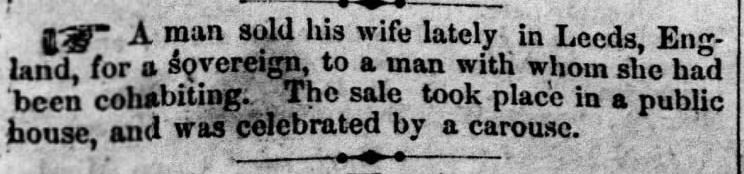 Kristin Holt | For Sale: Wife (Part 2). Natchez Daily Courier of Natchez, Mississippi, December 29, 1852.