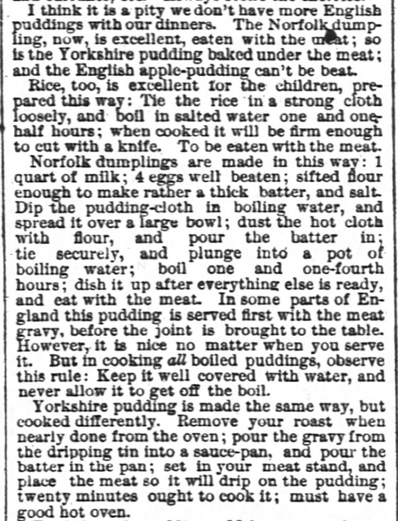 Kristin Holt | Victorian Fare: Yorkshire Pudding. True recipe instructions for Yorkshire Pudding. Chicago Tribune of Chicago, Illinois, June 17, 1876.
