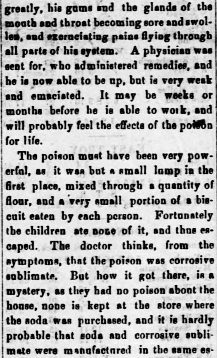 Kristin Holt | Victorian Baking: Saleratus, Baking Soda, and Salsoda. Poison in Baking Soda. <em>White Cloud Kansas Chief</em> of White Cloud, Kansas, on April 30, <strong>1868</strong>. Part 2 of 3.