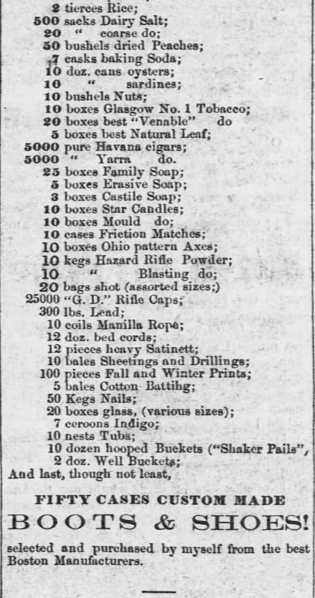 Kristin Holt | Victorian Baking: Saleratus, Baking Soda, and Salsoda. Grocer Carries Baking Soda. Advertised in <em>The Emporia Weekly News</em> of Emporia, Kansas, on November 27, <strong>1858</strong>. Part 2 of 2.