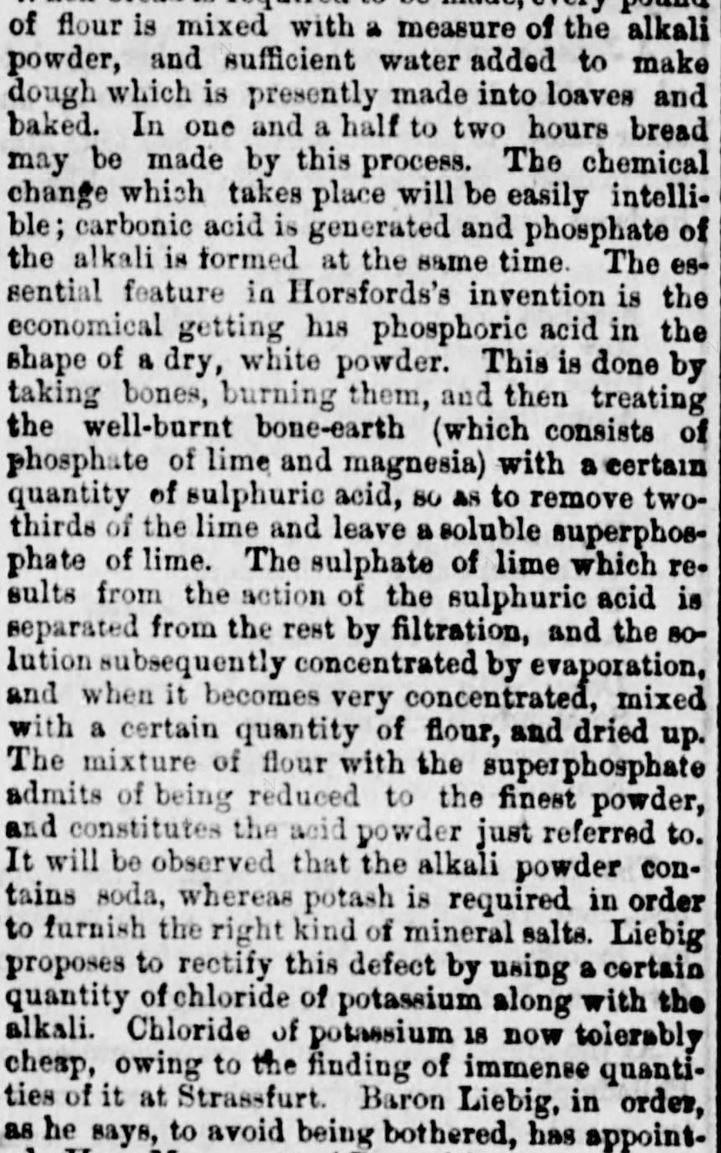 Kristin Holt | Victorian Baking: Saleratus, Baking Soda, and Salsoda. How and Why Baking Powder is Made, published in <em>The Ottawa Free Trader</em> of Ottawa, Illinois, on June 19, <strong>1869</strong>. Part 2 of 3.