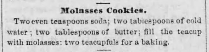 Kristin Holt | Victorian Fare: Cookies. Molasses Cookies, as published in The Summit County Beacon of Akron, Ohio. Dated June 1, 1859.