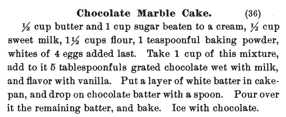 Kristin Holt | Victorian Baking: Devil's Food Cake ~ Chocolate Marble Cake from Three Hundred Tested Recipes, 2nd edition, 1895.