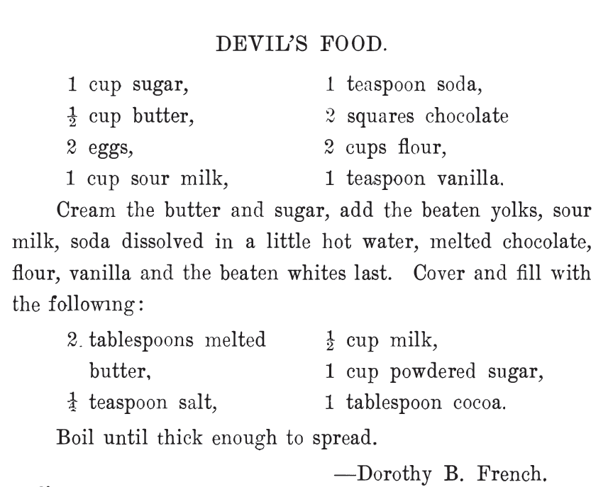 Kristin Holt | Victorian Baking: Devil's Food Cake - Devil's Food Cake Recipe. Published in The West Bend Cook Book, 1908.