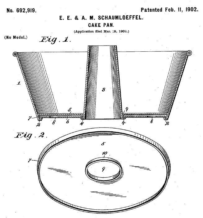 Kristin Holt | United States Patent No. 692,919 for a circular cake pan with central cone (an angel food cake pan). Related to Victorian Baking: Angel's Food Cake.