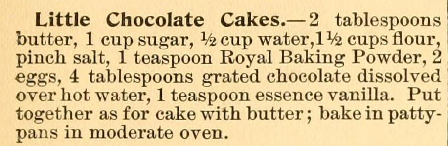 Kristin Holt | Victorian Baking: Devil's Food Cake ~ Little Chocolate Cakes recipe, published in The Royal Baker and Pastry Cook, A Manual of practical cookery, 1902.