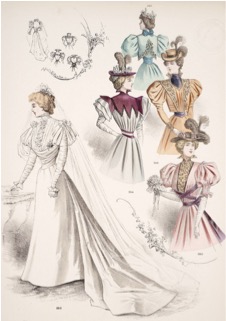Kristin Holt | Ladies Fashions: Huge Sleeves of the 1890s. Vintage Artist's rendering of late 1890s fashions. Image: 1890s Dresses, documented by Wikimedia: Public Domain Image.