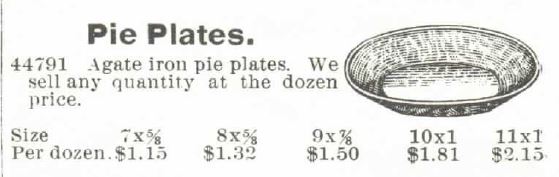 Kristin Holt | Victorian Cake: Tins, Pans, Moulds. Pie Plates, Agate iron pie plates sold by Montgomery, Ward & Co. Catalogue 1895 Spring and Summer, No. 57.