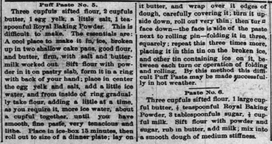 Kristin Holt | Victorian Cooking: The Sifter ~ An American Victorian Invention? Two Puff Faste recipes published in The Nebraska State Journal of Lincoln, Nebraska on June 11, 1895.