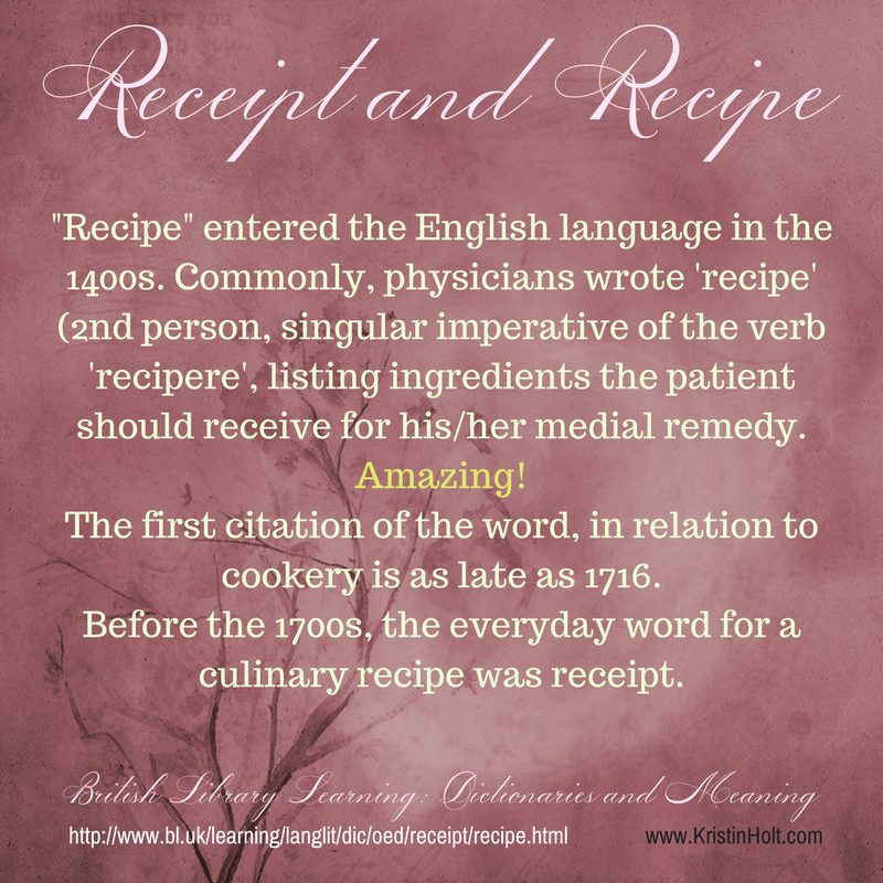 Victorian Cooking: Receipt and recipe, explained on the British Library Dictionaries and Meaning site, styled by Author Kristin Holt