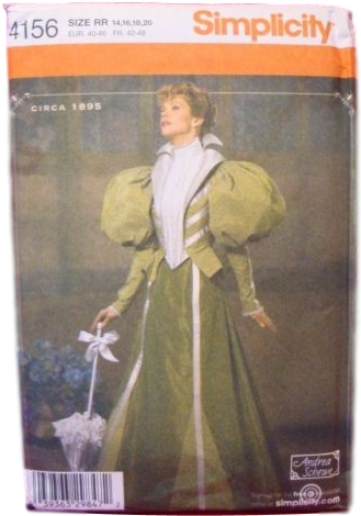 Kristin Holt | Ladies Fashions: Huge Sleeves of the 1890s. "Circa 1895" Simplicity Sewing Pattern for a woman's costume (a.k.a. suit) at the height of fashion. Simplicity No. 4156. Available on Amazon.