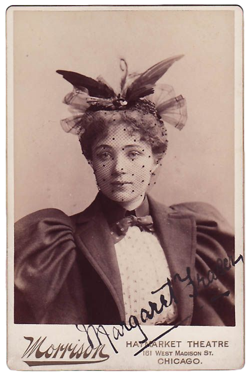 Kristin Holt | Ladies Fashions: Huge Sleeves of the 1890s. "Puff Sleeves, 1890s." Vintage Cabinet Card Photo of "Margaret," photographed by Morrison Photography, at Haymarket Theater, Chicago. Image from Pinterest. 1890s.