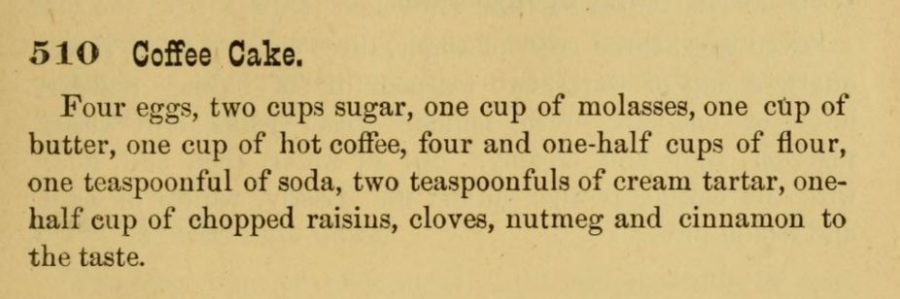 Kristin Holt | Vintage Coffee Cake. Coffee Cake Recipe, The Home Messenger Cook Book of Tested Recipes, 2nd Edition, 1878, by Isabella Stewart.