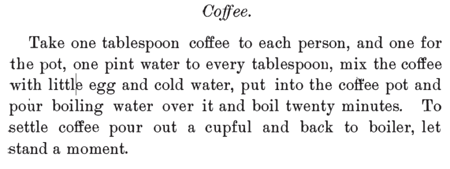 Kristin Holt | Victorian Coffee. Coffee Recipe from The Columbian Cook Book Containing Reliable Rules for Plain and Fancy Cooking, Published 1892.