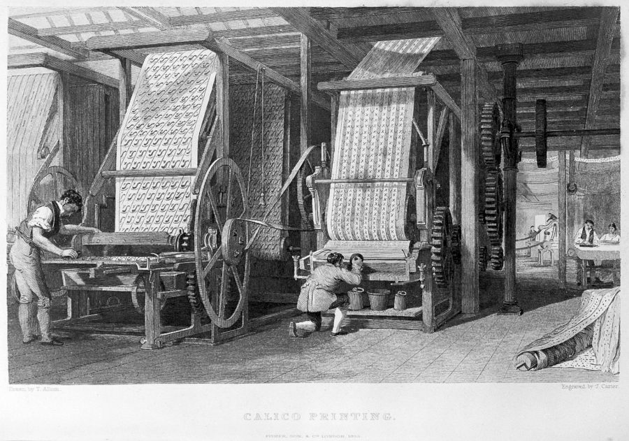 Kristin Holt | Victorian Calico Fabric--More Than Little Flowery Patterns. Image of "Calico Printers" in London, 1835.