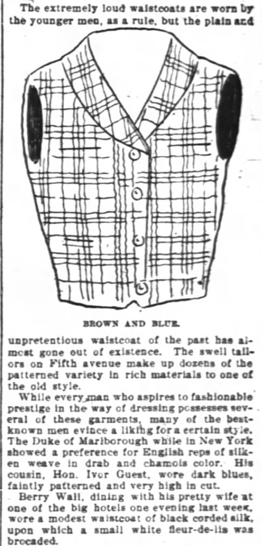 Kristin Holt | The Victorian Man's Suit of Clothes. 2 of 4, "Fancy Vests for Fancy Sweels." From The Inter-Ocean of Chicago, Illinois. February 9, 1896.