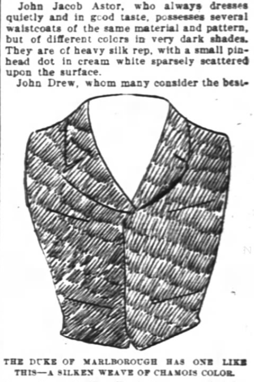 Kristin Holt | The Victorian Man's Suit of Clothes. 3 of 4, "Fancy Vests for Fancy Sweels." From The Inter-Ocean of Chicago, Illinois. February 9, 1896.