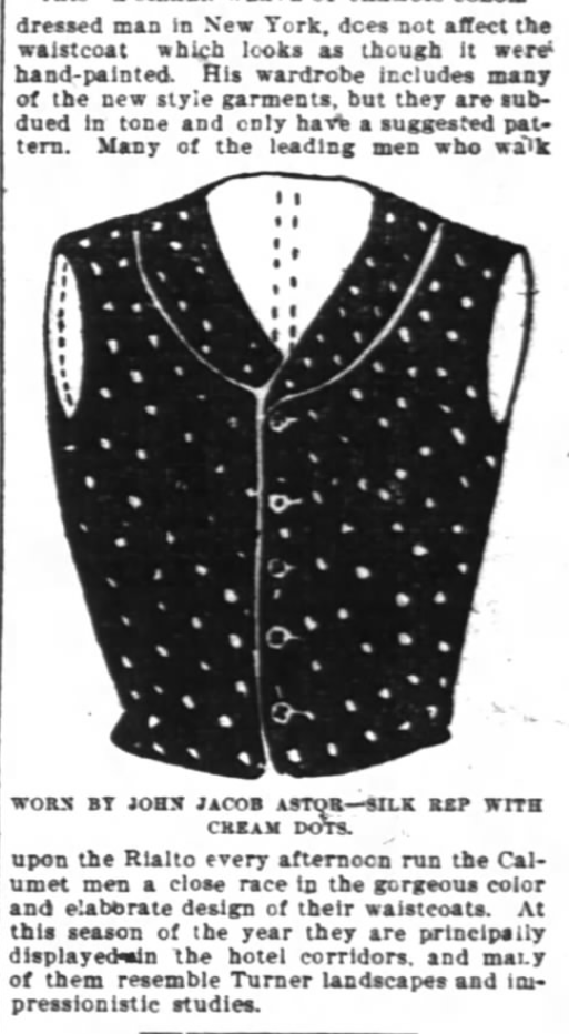 Kristin Holt | The Victorian Man's Suit of Clothes. 4 of 4, "Fancy Vests for Fancy Sweels." From The Inter-Ocean of Chicago, Illinois. February 9, 1896.