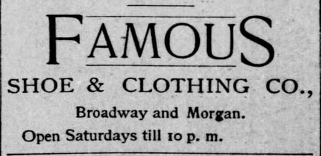 Kristin Holt | The Victorian Man's Suit of Clothes. "Famous Shoe & Clothing Co., Broadway and Morgan, Open Saturdays till 10 p.m." Part 5 of 5, from the St. Louis Post-Dispatch of St. Louis, Missouri on March 6, 1891.