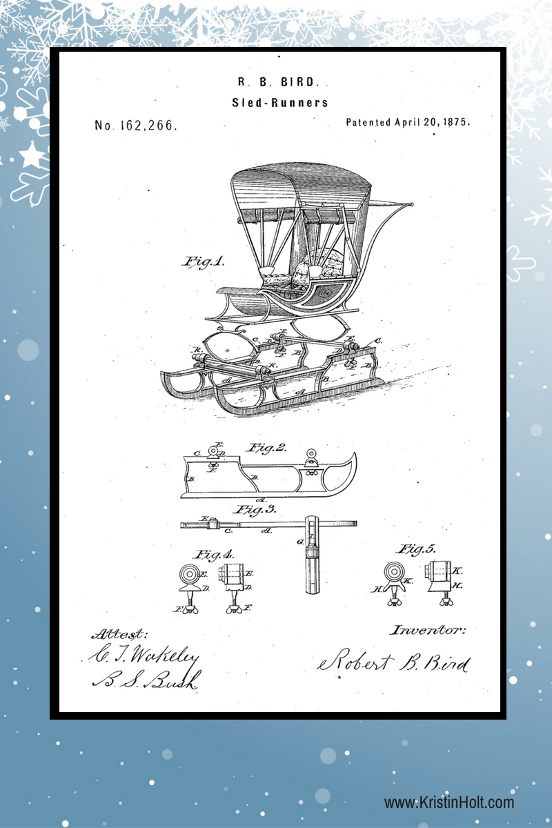 Kristin Holt | "Snow Tires" For 19th Century Wagons: Sled Runners. Image of Robert B. Bird's Sled-Runners, U.S. patent No. 162,266 patented April 20, 1875.