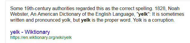 Kristin Holt | Cool Desserts for a Victorian Summer Evening. Defintion of "yelk": alternate (and perhaps correct) spelling of yolk, as in egg yolk. From Wiktionary.